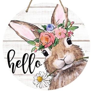Bunny decor sign Easter Speing Sunmer circular NeW Cute wall door Welcome Hello